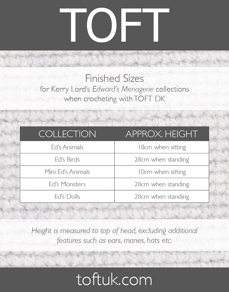 TOFT Ed's Animals Finished Sizes